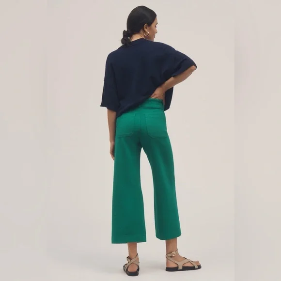 Anthropologie Maeve Colette Cropped Wide Leg Pants Kelly Green Knit Edition 25 - Picture 2 of 10